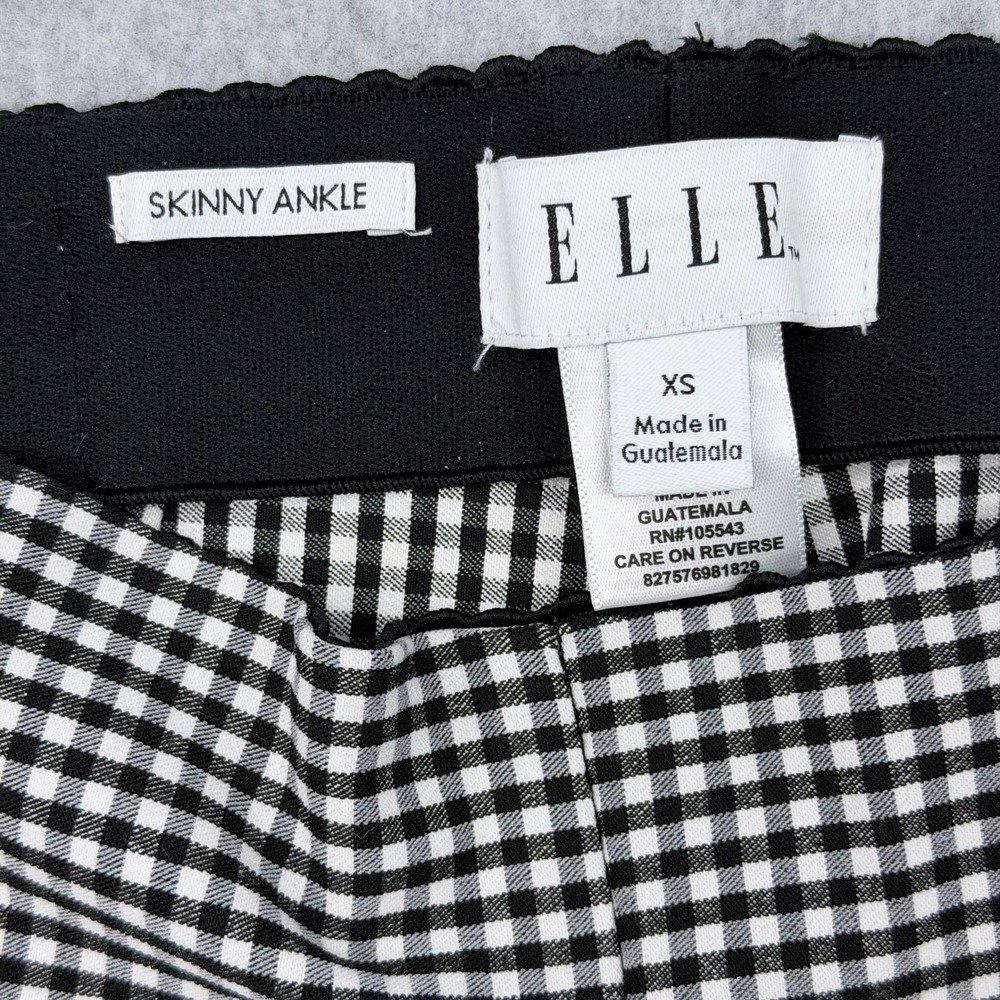 Elle Womens Skinny Ankle Pants XS Black White Gingham Check Pull On Stretch